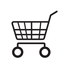 Vector illustration of shopping trolley icons in various styles, including flat, outline, and filled designs