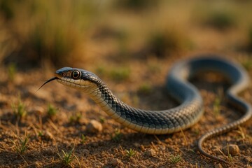 Obraz premium Serpent slithering through sandy terrain.