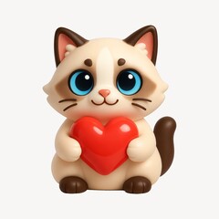 Fototapeta premium Cute cat holding heart illustration.