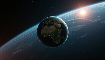 Obraz premium Earth from Space at Sunrise with Visible Atmosphere and City Lights