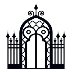 Islamic architectural wrought iron gate with arabesque motifs.eps