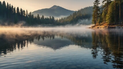Fototapeta premium morning scene in the lake and mountains