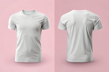 Slim fit T-shirt mockup front and back isolated on pastel background.

