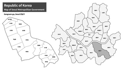 Seoul Gangnam-gu Map - Administrative Districts and Neighborhoods of Gangnam District, South Korea