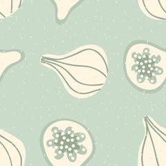 Seamless vector pattern with retro style textured figs. Perfect print for card, label, textile, fabric, paper. Hand drawn illustration.