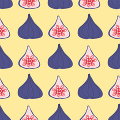 Seamless vector pattern with retro style doodle purple figs. Perfect print for card, label, textile, fabric, paper. Hand drawn illustration.