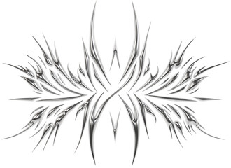 Abstract metallic futuristic 3D tribal y2k chrome shape, aesthetic cyber gothic style neotribal...