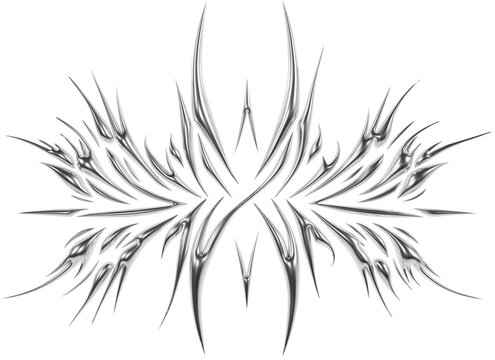 Abstract metallic futuristic 3D tribal y2k chrome shape, aesthetic cyber gothic style neotribal tattoo design