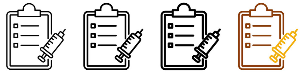 Immunization record icon set in modern outline style for digital health systems, patient record dashboards, and vaccination proof apps, featuring multistyle stroke and full color variation set