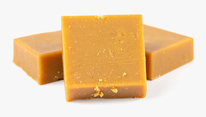 Vibrant block of orange colored soap isolated on white background perfect for bathing and spa treatments