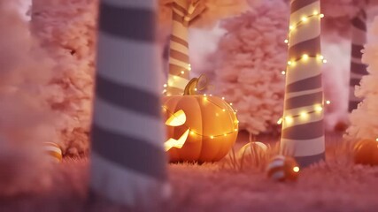 Pastel Pumpkin In A Glowing Fairy Lit Forest - Powered by Adobe