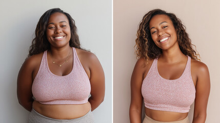 A side-by-side comparison of a person before and after weight loss. 