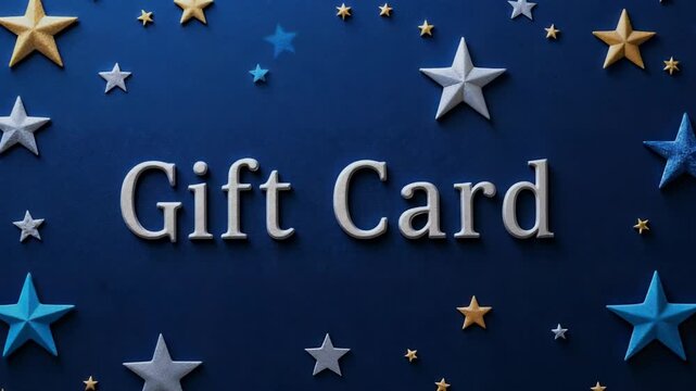 Gift card on blue background with decorative stars for Merry Christmas  