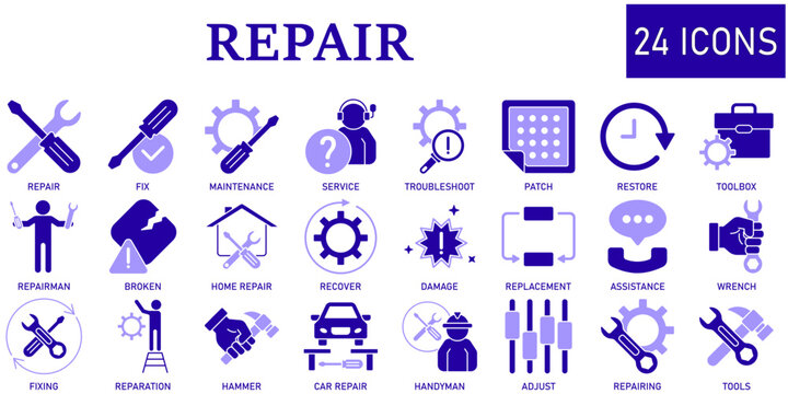 Set of repair Icons or symbols Vector fully editable file.