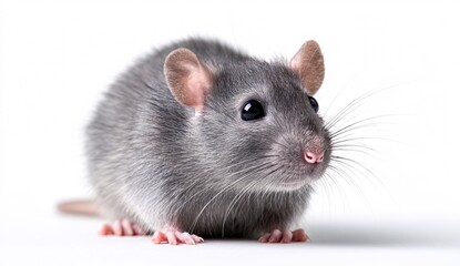 A close-up of a grey pet rat.