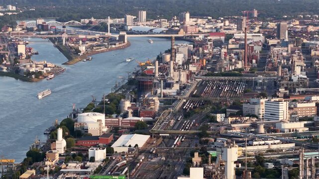 Ludwigshafen, Germany, chemical complex, production of chemical products in the largest chemical complex of the world.