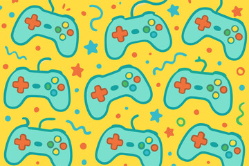 Colorful Gaming Pattern Fun Background with Game Controllers