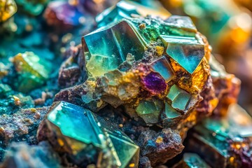 Photo of a close-up of a crystal mineral stone with a colorful texture