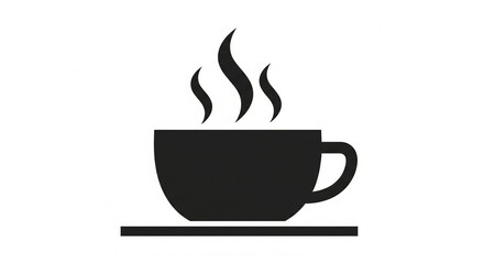 Icon of a cup with hot steam on the table, monochrome flat design, symbol of daily coffee/tea drinking activity.