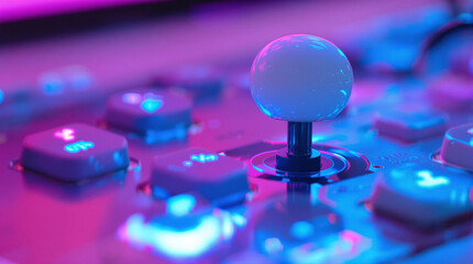 Neon Retro Arcade Joystick Close-Up
