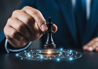 Obraz premium Black chess king placed on digital board strategy business
