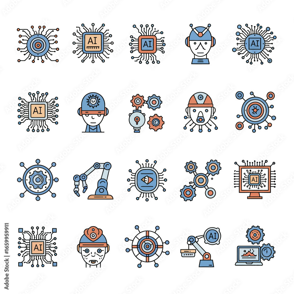 Wall mural set of vector icons for web design ai theme