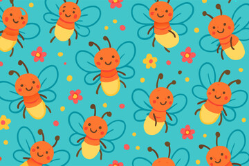 Playful Bees Pattern, Colorful Illustration, Joyful Design, Child-Friendly
