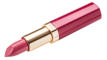 A vibrant pink lipstick isolated on transparent background, showcasing beauty and glamour
