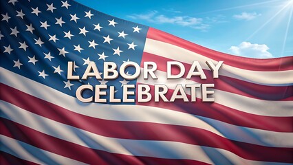 Labor Day celebrate text with American flag background
