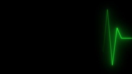 A vibrant green heartbeat monitor line on a stark black background, illustrating health