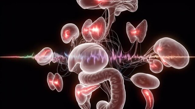 Human Body Organs Animated Visualization with Glowing Signals