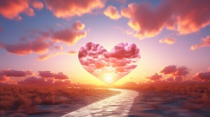 Beautiful sky in heart shaped Road to love concept Beautiful sky in heart shaped Road to love concept