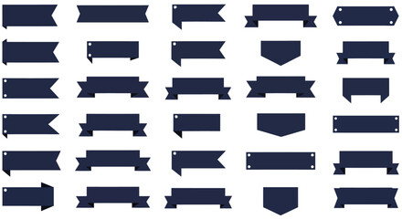 Collection of versatile navy blue ribbon banners and labels for professional design projects and marketing campaigns