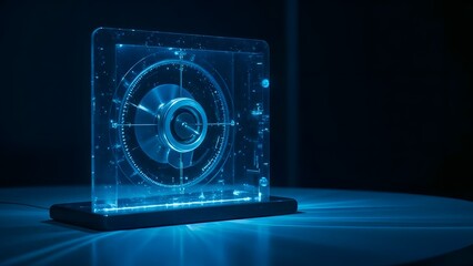Futuristic digital interface hologram display with blue glowing light