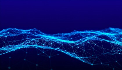 Abstract Blue Digital Network Background with Interconnected Dots and Flowing Lines, Symbolizing Data Communication, Technology, and Global Connectivity.