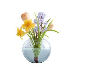 Obraz premium Vase of colorful spring flowers with various petals and greens