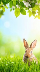 a charming rabbit in a bright green grass field