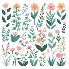 Pastel Flowers Blooming Elegantly On isolated on transparent background Generative AI.