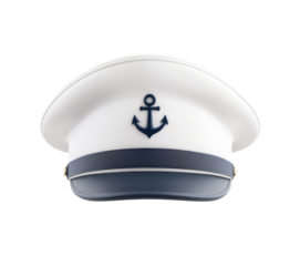 White captain hat with blue anchor and navy trim