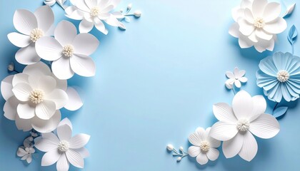 Obraz premium delicate white paper flowers arranged in a gentle frame against a pale blue backdrop. It’s a serene scene, evoking calmness and aesthetic appeal