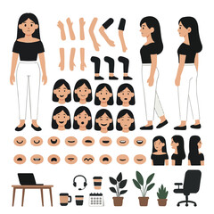 "Vector Female Character Kit – Poses, Expressions, Office Items & Animation Assets"