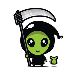 cute alien wearing grim reaper costume