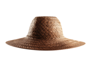 Wide-brimmed straw hat with intricate woven pattern on black background