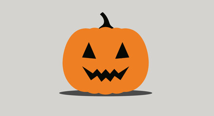 Simple Flat Style Halloween Pumpkin with Carved Face Illustration
