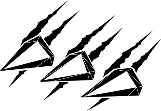 Dynamic claw marks tear through abstract geometric shapes creating a fierce, powerful, and modern design element