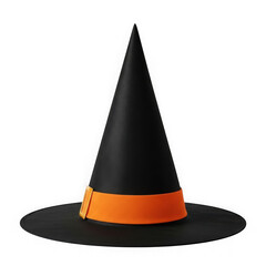 Fototapeta premium A black witch hat with an orange band isolated on transparent background