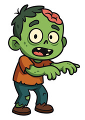 Cute zombie cartoon character illustration. Halloween art of walking dead