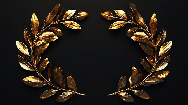 Elegant golden laurel wreath on black background perfect for awards, achievements, and luxury brands