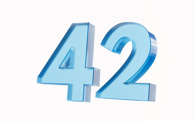 3d Glossy Blue number 42 Forty two isolated on white background. 3d illustration