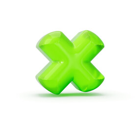 Vibrant green jelly 3D multiplication sign. Math and education concept. 3D illustration